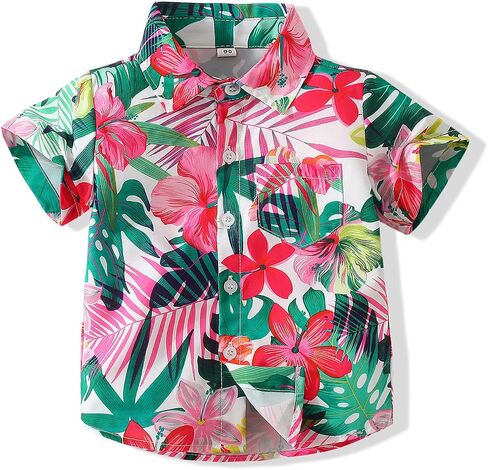 Baby Boys Casual Hawaiian Shirts Cotton Print Button Down Short Sleeve Shirt for Holiday in Saudi Arabia