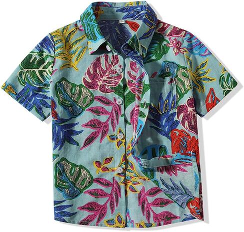 Baby Boys Casual Hawaiian Shirts Cotton Print Button Down Short Sleeve Shirt for Holiday in Saudi Arabia