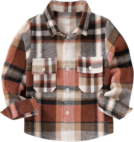 Kids Little Boys Girls Baby Long Sleeve Button Down Red Plaid Flannel Shirt Plaid Girl Boy NB-6T in Saudi Arabia