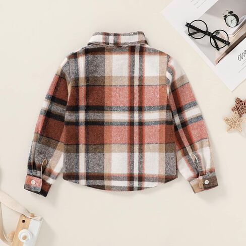 Kids Little Boys Girls Baby Long Sleeve Button Down Red Plaid Flannel Shirt Plaid Girl Boy NB-6T in Saudi Arabia