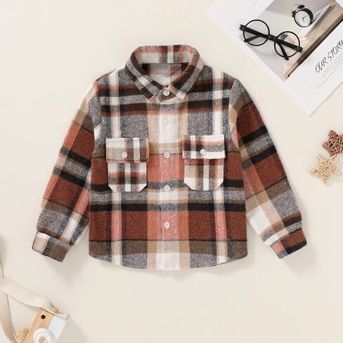 Kids Little Boys Girls Baby Long Sleeve Button Down Red Plaid Flannel Shirt Plaid Girl Boy NB-6T in Saudi Arabia