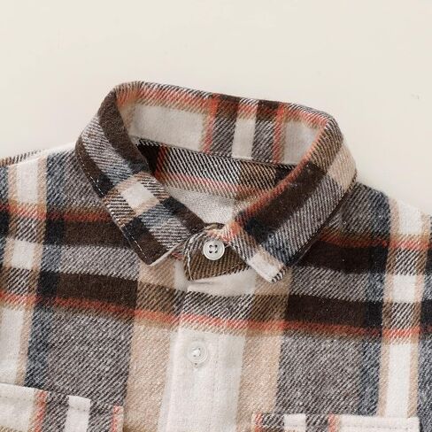 Kids Little Boys Girls Baby Long Sleeve Button Down Red Plaid Flannel Shirt Plaid Girl Boy NB-6T in Saudi Arabia