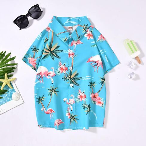 fioukiay Toddler Baby Boy Summer Outfits Little Kids Hawaiian Clothes Short Sets Floral Leave Top Bowtie Shirt in Kuwait