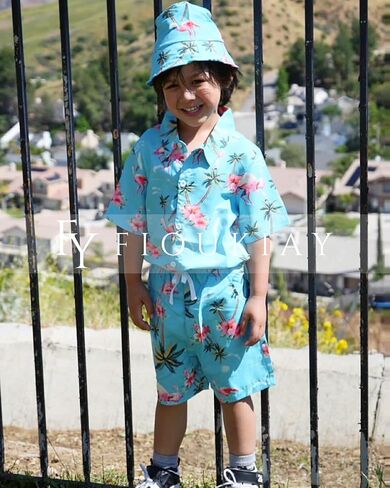 fioukiay Toddler Baby Boy Summer Outfits Little Kids Hawaiian Clothes Short Sets Floral Leave Top Bowtie Shirt in Kuwait