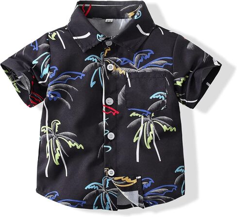 Baby Boy Button Down Hawaiian Shirts Short Sleeve Cool Cartoon Print Aloha Dress Tops T-Shirt in Saudi Arabia