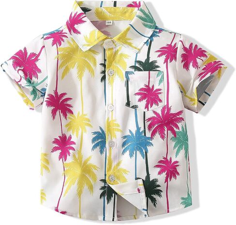 Baby Boy Button Down Hawaiian Shirts Short Sleeve Cool Cartoon Print Aloha Dress Tops T-Shirt in Saudi Arabia