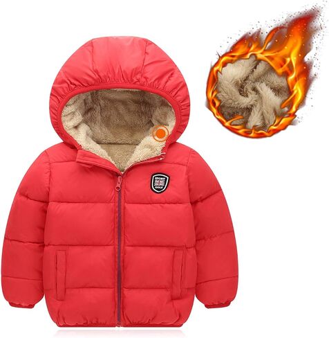Happy Cherry Baby Kids Hooded Winter Coat Puffer Down Jacket Windproof Fleece Lined in Saudi Arabia