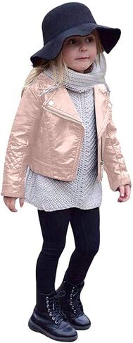 UNIQUEONE Baby Boys Girls Kids Outfits Spring Autumn PU Faux Leather Lapel Jacket Oblique Zipper Outerwear Coat in Saudi Arabia