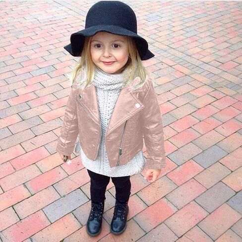 UNIQUEONE Baby Boys Girls Kids Outfits Spring Autumn PU Faux Leather Lapel Jacket Oblique Zipper Outerwear Coat in Saudi Arabia