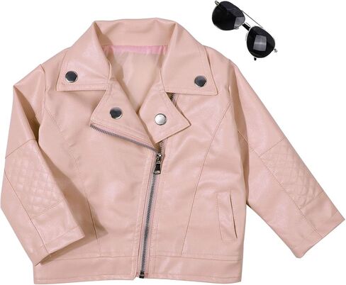 UNIQUEONE Baby Boys Girls Kids Outfits Spring Autumn PU Faux Leather Lapel Jacket Oblique Zipper Outerwear Coat in Saudi Arabia