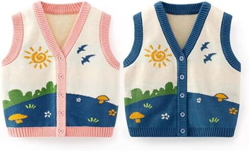 Unisex Baby Sweater Vest Knitted Soft Uniform Cotton V-Neck Sleveeless Waistcoat Vest in Kuwait