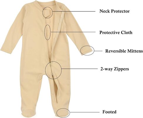 Aablexema Baby Pajamas Organic Cotton Zipper Outfit Newborn Infant One-Piece Footies with Mitten Cuffs in Saudi Arabia