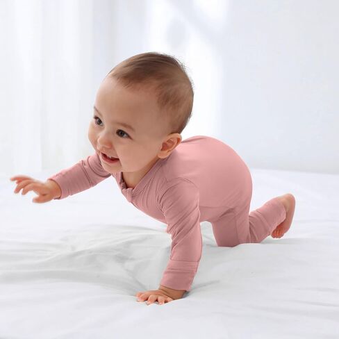 GUISBY Baby Footless Pajamas, Rayon of Bamboo, NB-2T | Rayon of bamboo softness, 2-way zipper, fold-over mittens, footless or footed comfort, sleep & daily wear in Saudi Arabia