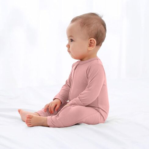 GUISBY Baby Footless Pajamas, Rayon of Bamboo, NB-2T | Rayon of bamboo softness, 2-way zipper, fold-over mittens, footless or footed comfort, sleep & daily wear in Saudi Arabia