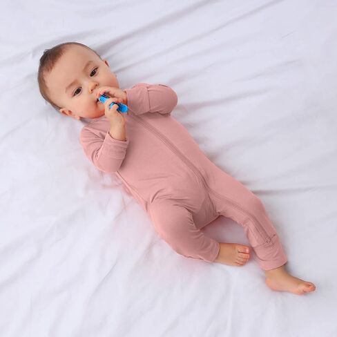 GUISBY Baby Footless Pajamas, Rayon of Bamboo, NB-2T | Rayon of bamboo softness, 2-way zipper, fold-over mittens, footless or footed comfort, sleep & daily wear in Saudi Arabia