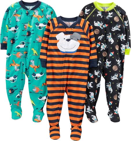 Simple Joys by Carter's Toddlers and Baby Boys' Loose-Fit Polyester Jersey Footed Pajamas, Pack of 3 in Kuwait