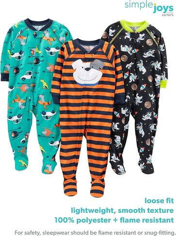 Simple Joys by Carter's Toddlers and Baby Boys' Loose-Fit Polyester Jersey Footed Pajamas, Pack of 3 in Kuwait