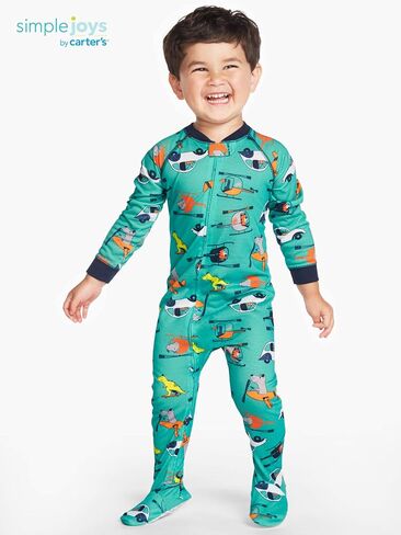 Simple Joys by Carter's Toddlers and Baby Boys' Loose-Fit Polyester Jersey Footed Pajamas, Pack of 3 in Kuwait