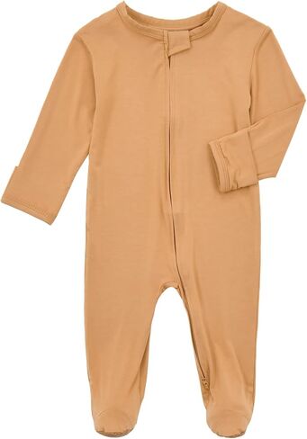 Aablexema Baby Rayon of Bamboo Footed Pajamas Zipper with Mitten Cuffs | Covered feet, Soft Infant Sleep & Play, Baby One-piece Tagless Seeper, Chin Guard in Saudi Arabia