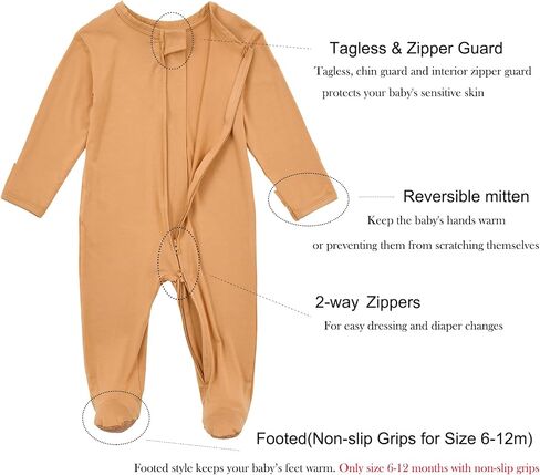 Aablexema Baby Rayon of Bamboo Footed Pajamas Zipper with Mitten Cuffs | Covered feet, Soft Infant Sleep & Play, Baby One-piece Tagless Seeper, Chin Guard in Saudi Arabia