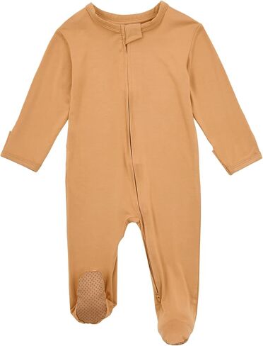 Aablexema Baby Rayon of Bamboo Footed Pajamas Zipper with Mitten Cuffs | Covered feet, Soft Infant Sleep & Play, Baby One-piece Tagless Seeper, Chin Guard in Saudi Arabia
