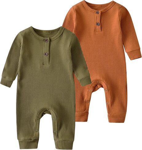 Baby Boy Girl 2 Pack Solid Romper Short/Long Sleeve One Piece Jumpsuits Clothes Sets in Saudi Arabia