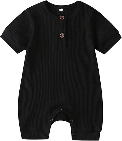 Baby Boy Girl 2 Pack Solid Romper Short/Long Sleeve One Piece Jumpsuits Clothes Sets in Kuwait