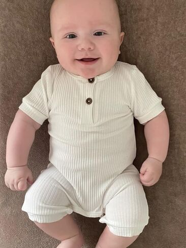 Baby Boy Girl 2 Pack Solid Romper Short/Long Sleeve One Piece Jumpsuits Clothes Sets in Kuwait