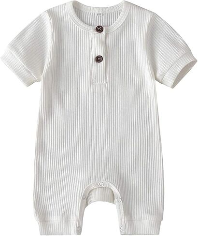 Baby Boy Girl 2 Pack Solid Romper Short/Long Sleeve One Piece Jumpsuits Clothes Sets in Kuwait