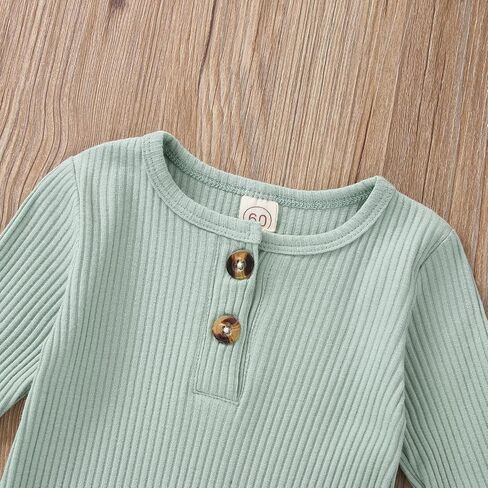 Infant Boys Girls Clothes Set Newborn Baby Romper Hat Ribbed Knit Long Sleeve Button Solid Bodysuit Jumpsuit in Saudi Arabia