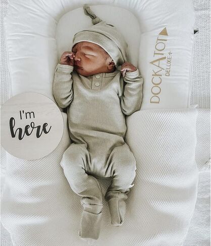 Infant Boys Girls Clothes Set Newborn Baby Romper Hat Ribbed Knit Long Sleeve Button Solid Bodysuit Jumpsuit in Saudi Arabia