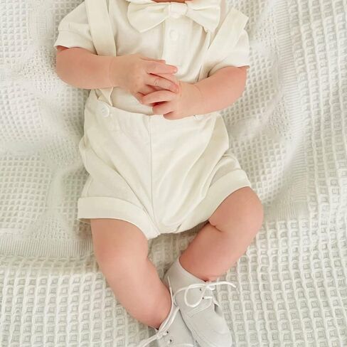 IMEKIS Baby Boy Baptism Outfit Christening Clothes Set, Newborn Toddler Bowtie Romper with Overalls Shorts 1st Birthday in Saudi Arabia