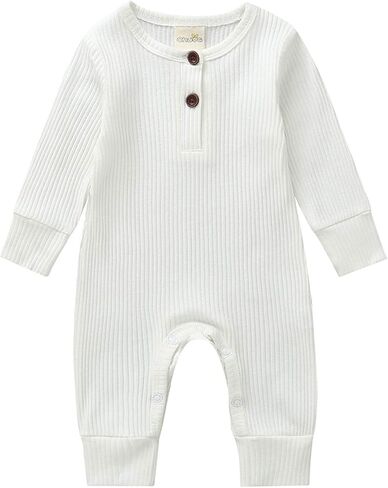 Kuriozud Newborn Infant Unisex Baby Boy Girl Button Solid Romper Bodysuit One Piece Jumpsuit Outfits Clothes in Saudi Arabia