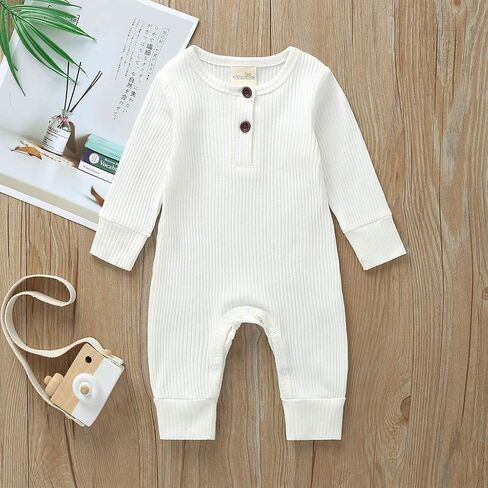 Kuriozud Newborn Infant Unisex Baby Boy Girl Button Solid Romper Bodysuit One Piece Jumpsuit Outfits Clothes in Saudi Arabia