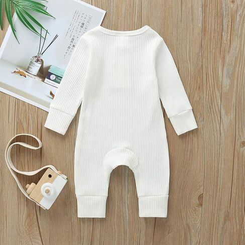 Kuriozud Newborn Infant Unisex Baby Boy Girl Button Solid Romper Bodysuit One Piece Jumpsuit Outfits Clothes in Saudi Arabia