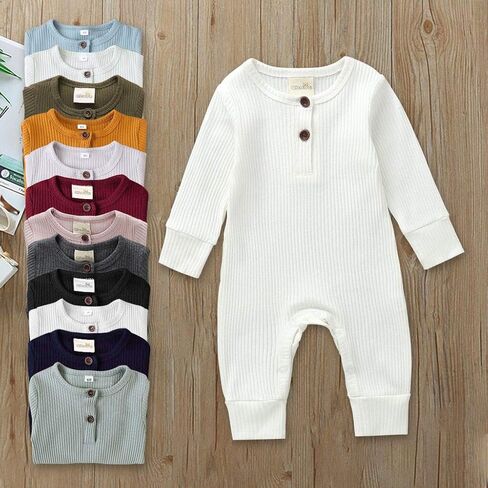Kuriozud Newborn Infant Unisex Baby Boy Girl Button Solid Romper Bodysuit One Piece Jumpsuit Outfits Clothes in Saudi Arabia