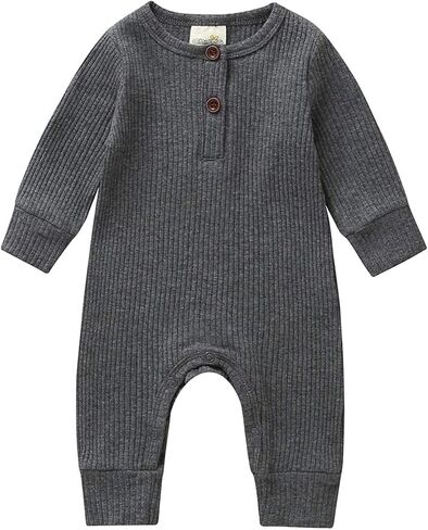 Kuriozud Newborn Infant Unisex Baby Boy Girl Button Solid Romper Bodysuit One Piece Jumpsuit Outfits Clothes in Saudi Arabia