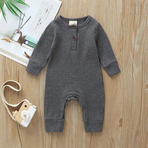 Kuriozud Newborn Infant Unisex Baby Boy Girl Button Solid Romper Bodysuit One Piece Jumpsuit Outfits Clothes in Saudi Arabia