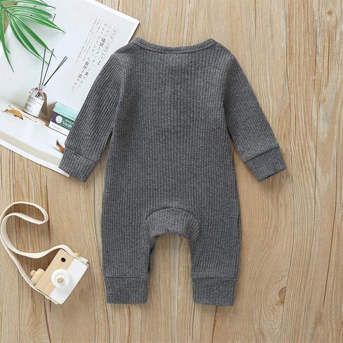 Kuriozud Newborn Infant Unisex Baby Boy Girl Button Solid Romper Bodysuit One Piece Jumpsuit Outfits Clothes in Saudi Arabia