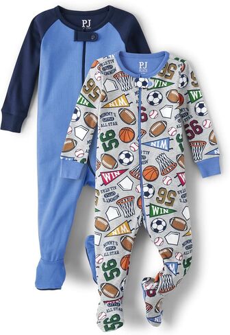The Children's Place Baby Boys' and Toddler Short Sleeve 100% Cotton Zip-Front One Piece Pajama, Sports 2-Pack, 9-12 Months in Saudi Arabia