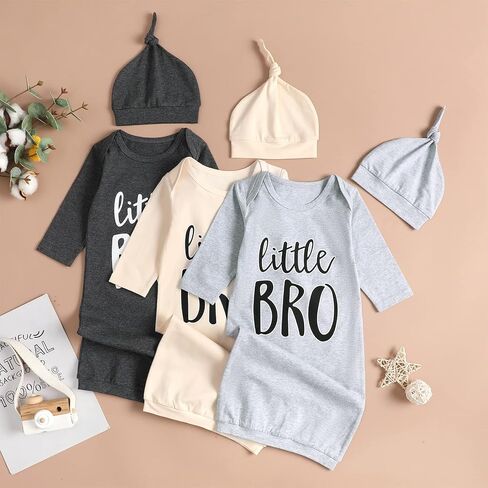 Newborn Baby Boy Sleeper Gift Set Little Bro Nightgown Stripe Long Sleeve Infant Sleepwear Outfit in Kuwait