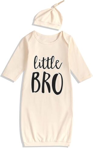 Newborn Baby Boy Sleeper Gift Set Little Bro Nightgown Stripe Long Sleeve Infant Sleepwear Outfit in Kuwait