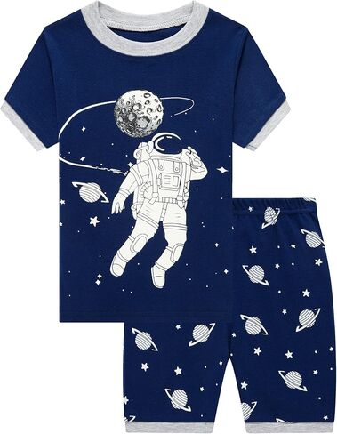 Popshion Little Boys 2 Piece Short Pajamas Train Shark Sleepwear 100% Cotton Toddler Dinosaur Pjs Summer Kids Clothes 2-7T in Saudi Arabia