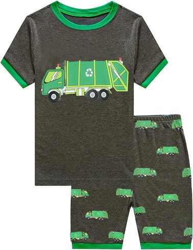 Toddler Boys Pajamas Short Sets Fire Truck Cotton 2 Piece Pjs Excavator Sleepwear Summer Clothes Kids Jammies Set Size 1-7T in Saudi Arabia