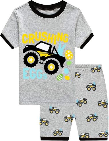 Toddler Boys Pajamas Short Sets Fire Truck Cotton 2 Piece Pjs Excavator Sleepwear Summer Clothes Kids Jammies Set Size 1-7T in Kuwait