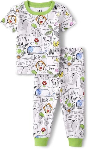 طقم بيجامة بأكمام قصيرة للأطفال الصغار من The Children's Place وبنطلون بأكمام قصيرة مصنوع من القطن بنسبة 100% مكون من قطعتين in Kuwait