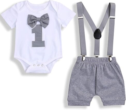 GRNSHTS Baby Boy Funny First Birthday Clothes Infant Boy Bow Tie Romper Bodysuit Cake Smash Outfits in Saudi Arabia