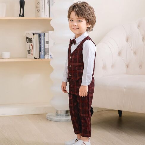 طقم ملابس للأولاد من Kimocat مكون من 3 قطع، قمصان أنيقة بأكمام طويلة + سترة مع زهرة + بنطلون بدلة للحفلات in Kuwait