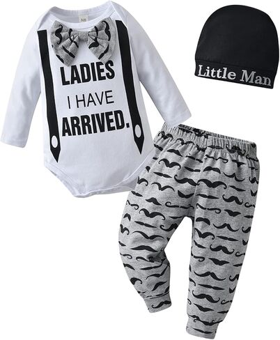 KuKitty Newborn Infant Baby Boy Clothes Long Sleeve Romper + Pants + Hat 3PCS Outfits Set in Kuwait