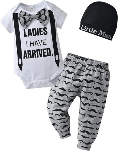 KuKitty Newborn Infant Baby Boy Clothes Long Sleeve Romper + Pants + Hat 3PCS Outfits Set in Kuwait